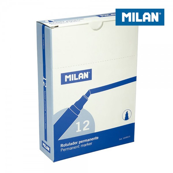 Rotuladores permanentes punta biselada azul, 12 uds, caja