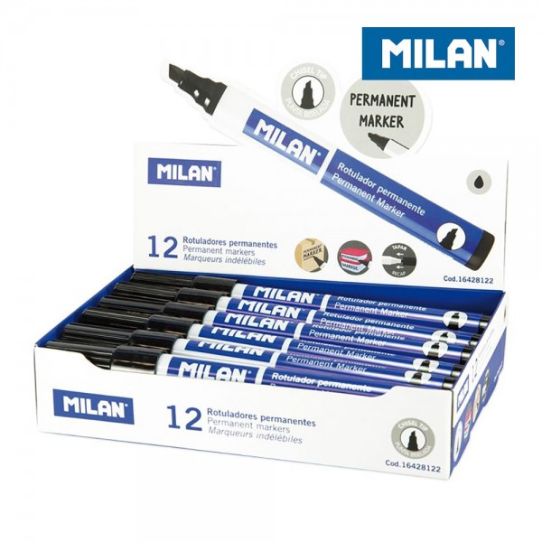 Rotuladores permanentes punta biselada negro, 12 uds, caja