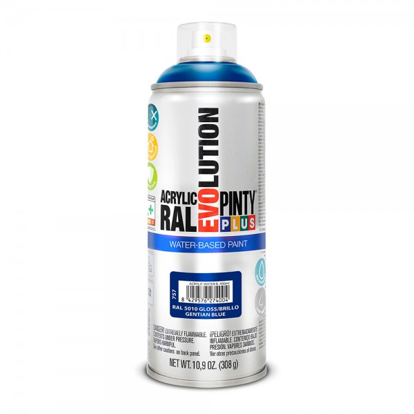 Pintura acrílica spray evolution water-based 520 cc ral 5010 azul genziana Pintura acrílica spray evolution water-based 520 cc ral 5010 azul genziana