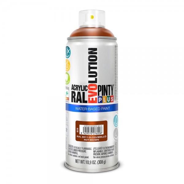 Pintura acrílica spray evolution water-based 520 cc ral 8011 pardo nuez