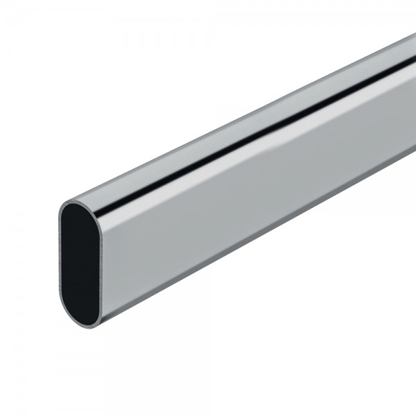 Barra de armario, ovalada, de metal con acabado cromado, 150 cm (pack 2 unidades)