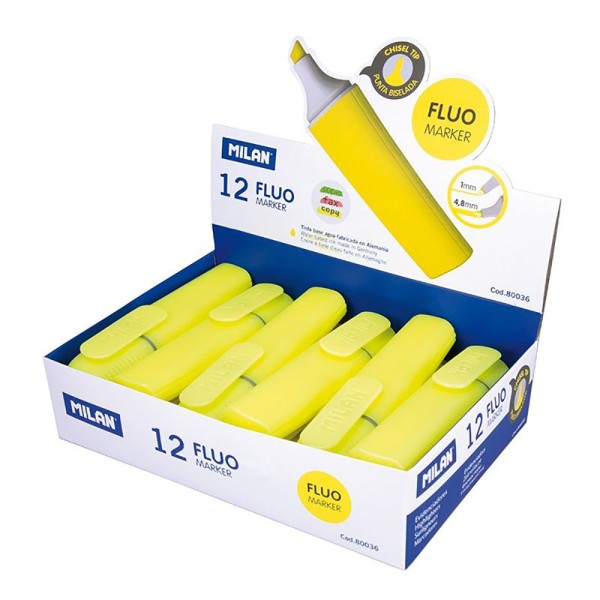 Marcadores fluorescentes color amarillo, 12 uds, expositor