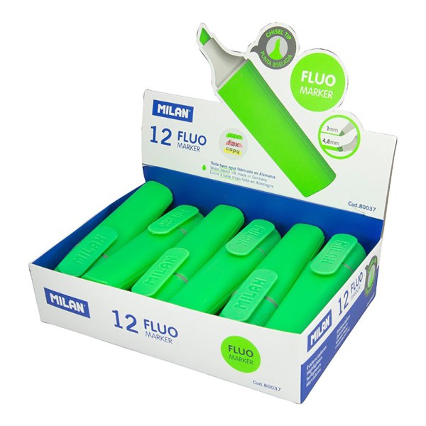 Marcadores fluorescentes color verde, 12 uds, expositor