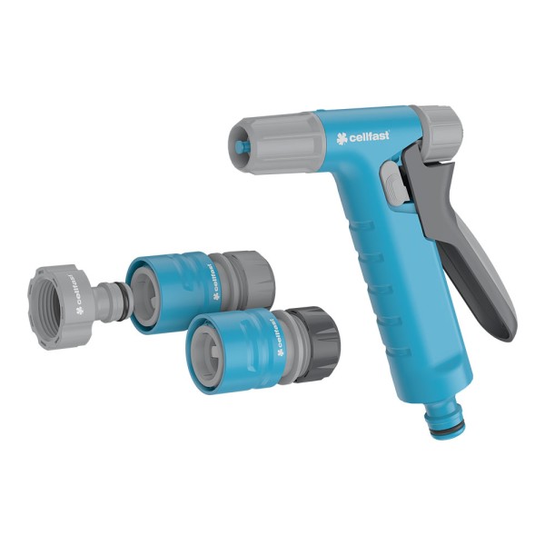 Pistola de riego y conectores hydron cellpro ½ pulg - 5/8 pulg 6 bar, 2 funciones, blister