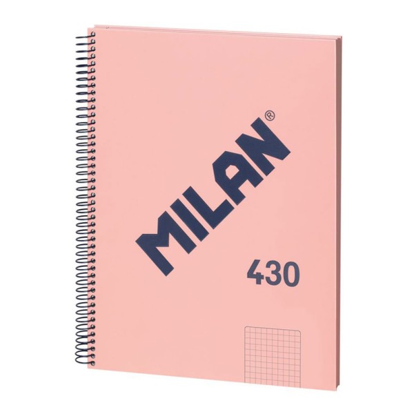 Cuaderno a4, con espiral, tapa dura, 80 hojas cuadriculadas, serie 430, rosa (pack 3 unidades)
