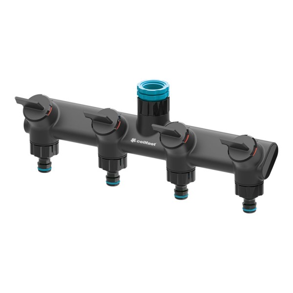 Distribuidor de 4 vías con válvulas para grifo de rosca energo 6 bar, ½ pulg - ¾ pulg y 1 pulg, blister