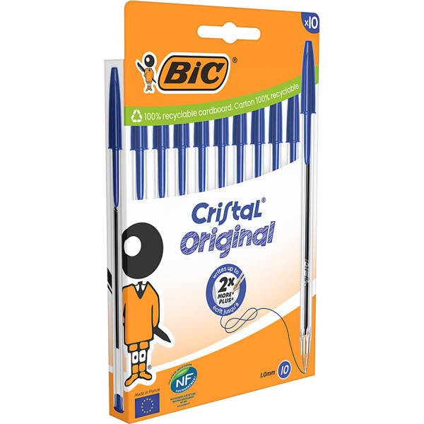 Bolígrafo cristal azul, 10 uds, blister