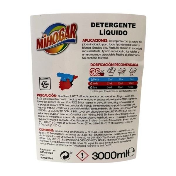 Detergente Gel Azul Mihogar  3l.