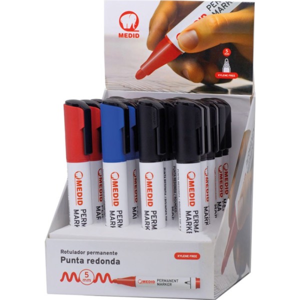 Marcador permanente punta gruesa 5 mm colores surtidos, expositor 20 uds