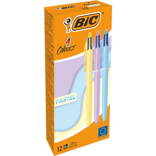 Bolígrafo colores pastel, tinta 4 colores, 12 uds, caja